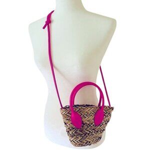 NWT Natural Straws Crossbody Bag / Shoulder Bag - Beige and Bright Pink - Barbie